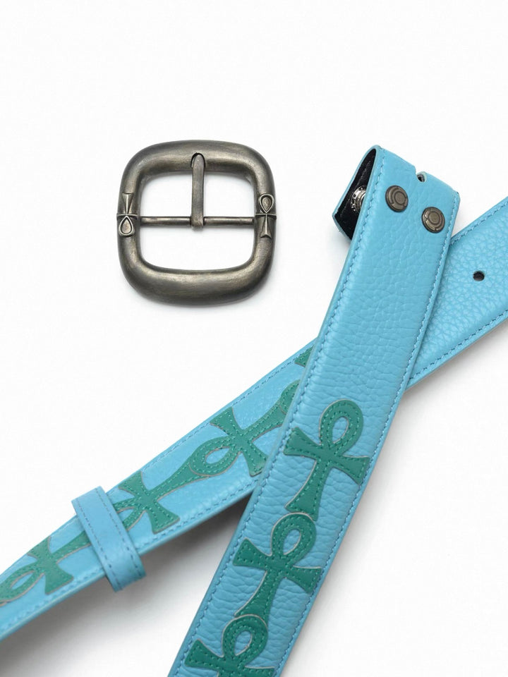 Ankh Embroidered Leather Belt