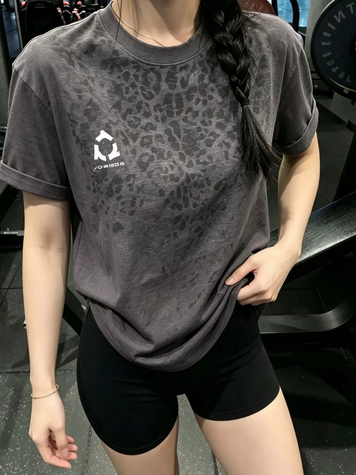 Sweat Reactive Leopard Print T-Shirt - Charcoal Grey