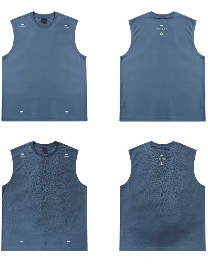 Sweat Reactive Leopard Print Tank- Lake Blue