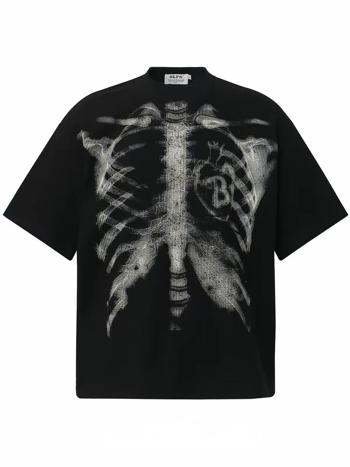Waffle Knit Skull Short Sleeve Tee-Black