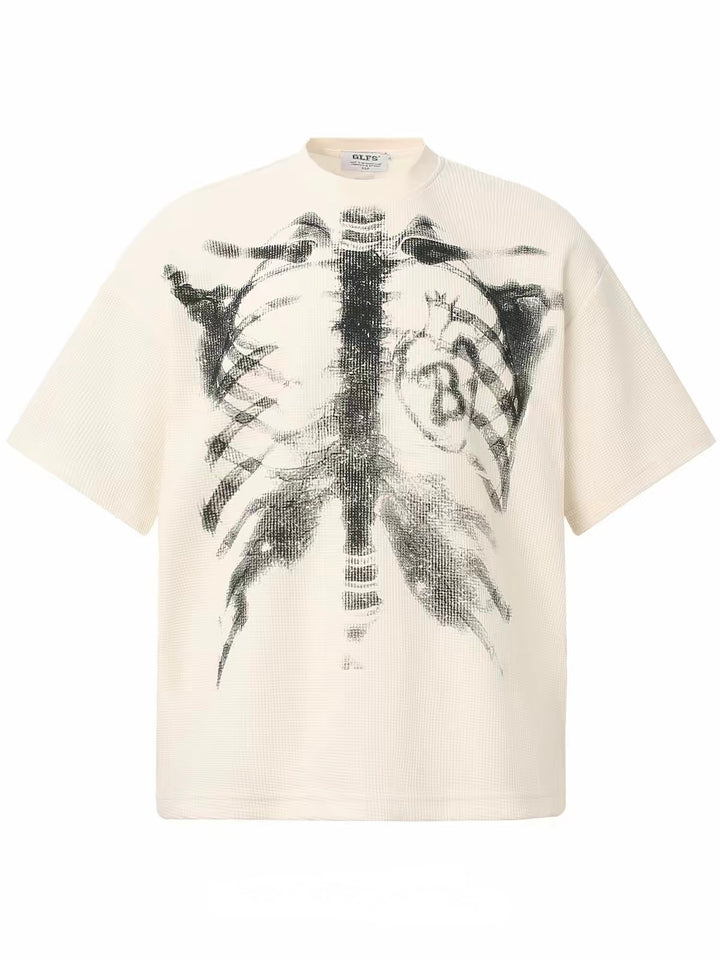 Waffle Knit Skull Short Sleeve Tee-White