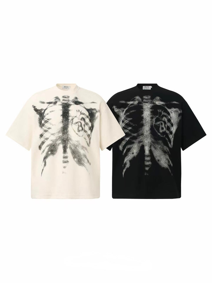 Waffle Knit Skull Short Sleeve Tee-White