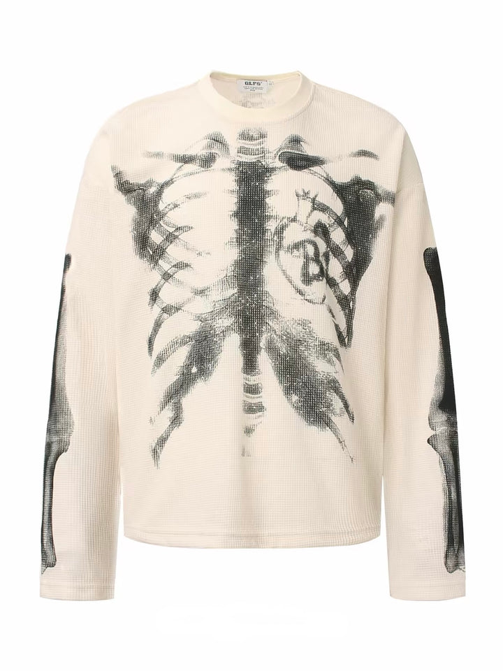 Waffle Knit Skull Long Sleeve Tee-White